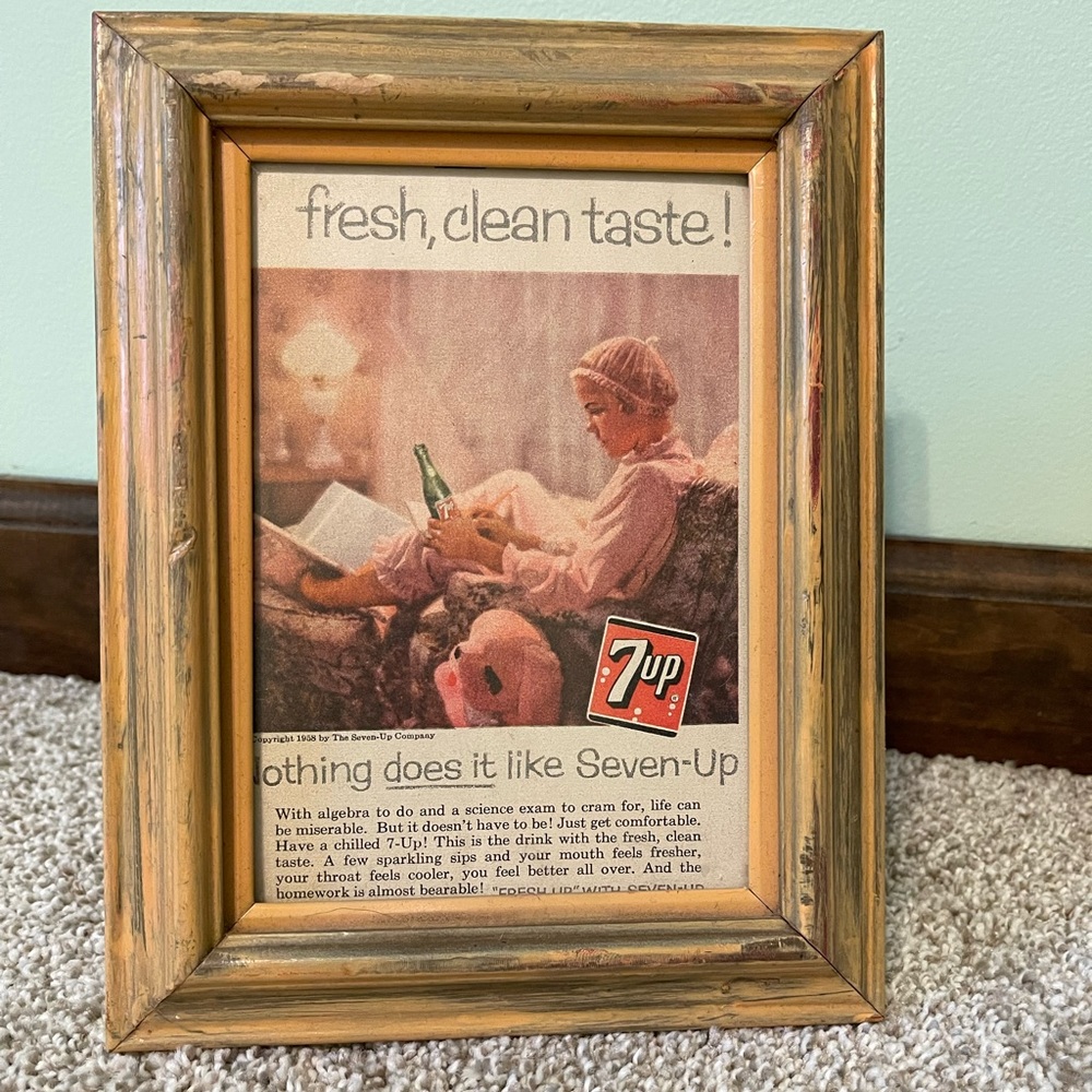 Vintage Framed 7-Up Advertisement from 1958